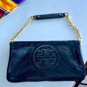 Tory Burch Reva fold over black leather purse